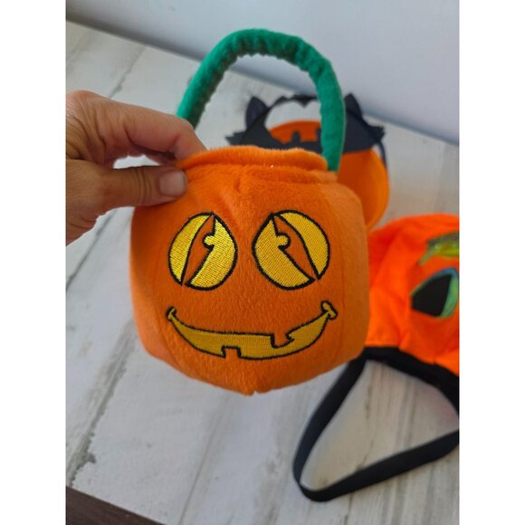 Pumpkin jack o lantern basket trick or treat Halloween decor plush iridescent - Picture 8 of 9